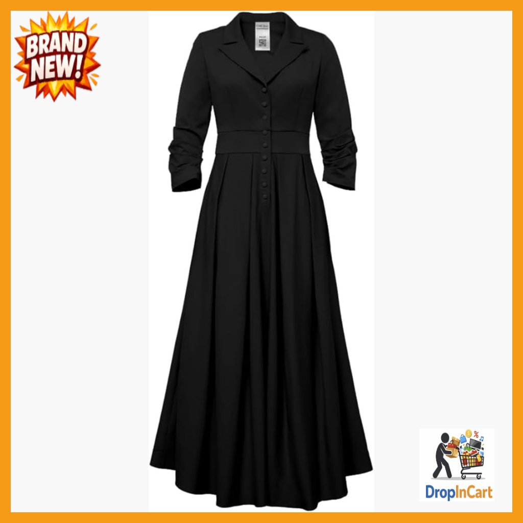 Modal Ruffle Maxi Shirtdress Long Sleeve A-Line Knee-Length Classic Chic